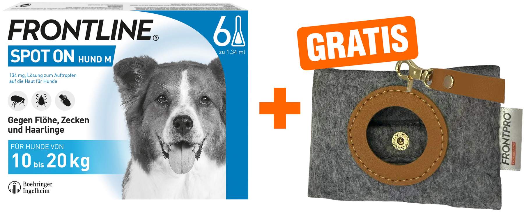 Frontline Spot On Hund M 10-20 kg 6 Pipetten + gratis Frontline Hundekotbeutelspender