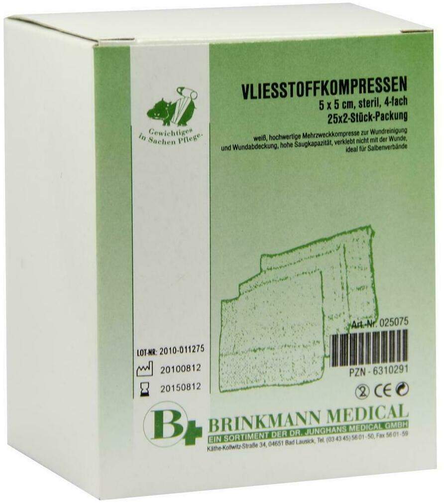 Vliesstoff Kompressen 5 X 5 cm Steril 4fach 25 X 2 Stück