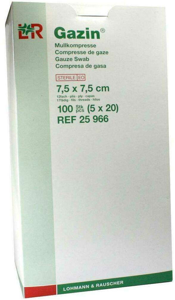 Gazin Mullkompresse 12fach 7,5x7,5cm Steril 5x20 Kompressen
