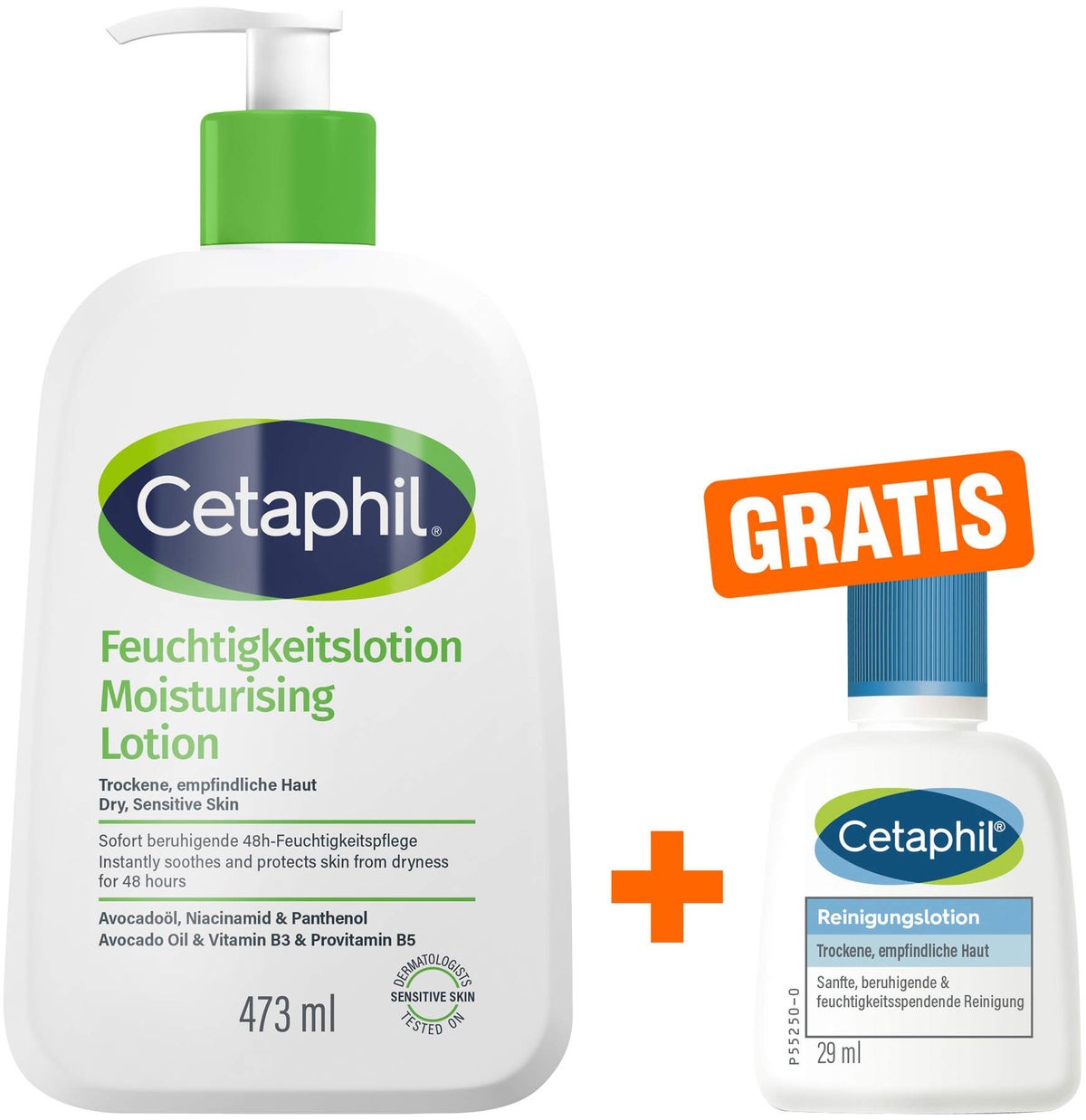 Cetaphil Feuchtigkeitslotion 473 ml + gratis Cetaphil Reinigungslotion 29 ml