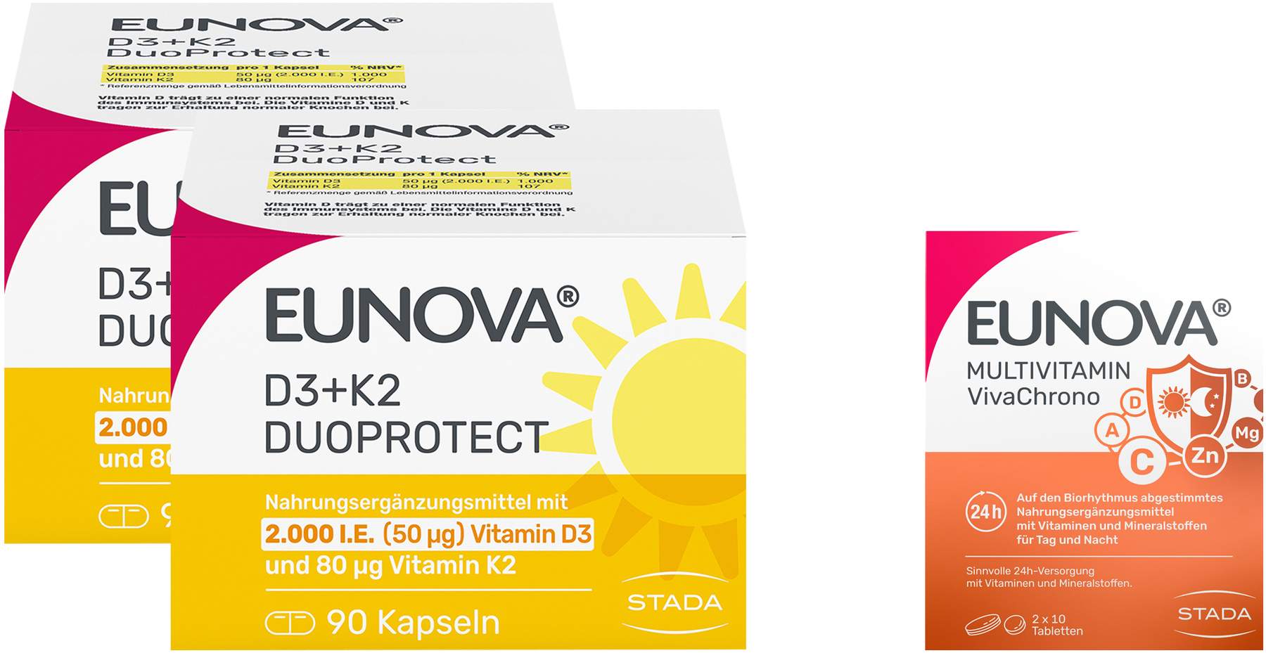 Eunova DuoProtect D3 + K2 2000 I.E. 2 x 90 Kapseln + gratis Eunova VivaChrono 2 x 10 Tabletten