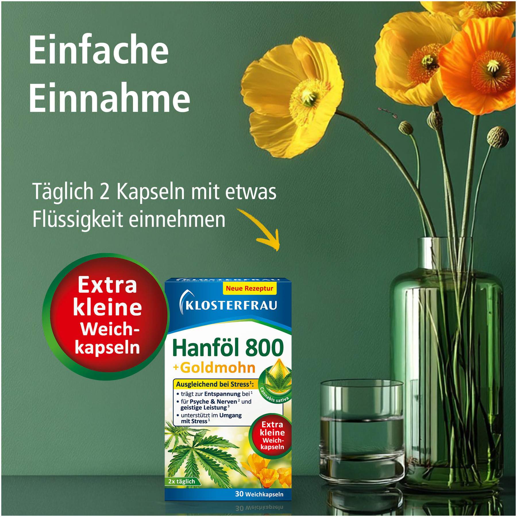 Klosterfrau Hanföl 800 mg + Goldmohn 30 Weichkapseln