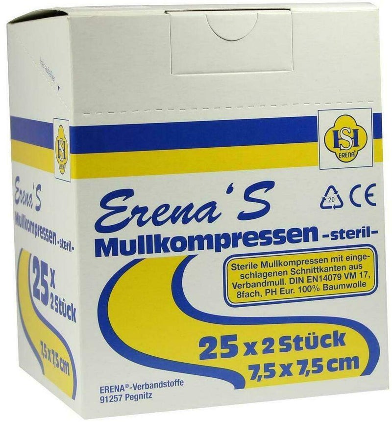 Erena Steril Mullkompresse 7,5 X 7,5cm 8fach 25 X 2 Kompressen