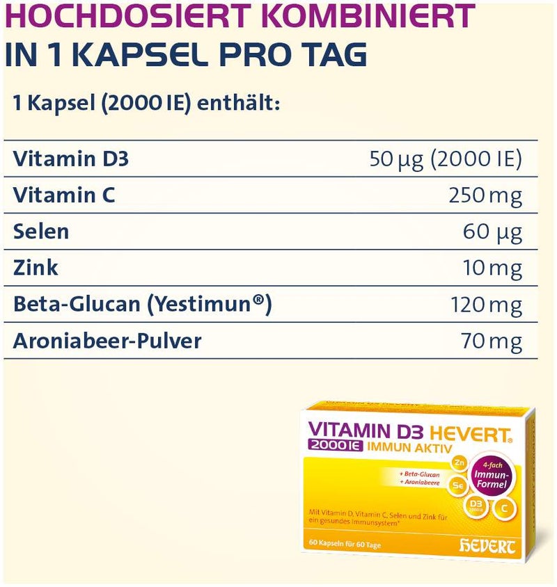 Vitamin D3 Hevert 2000 IE Immun Aktiv 60 Kapseln