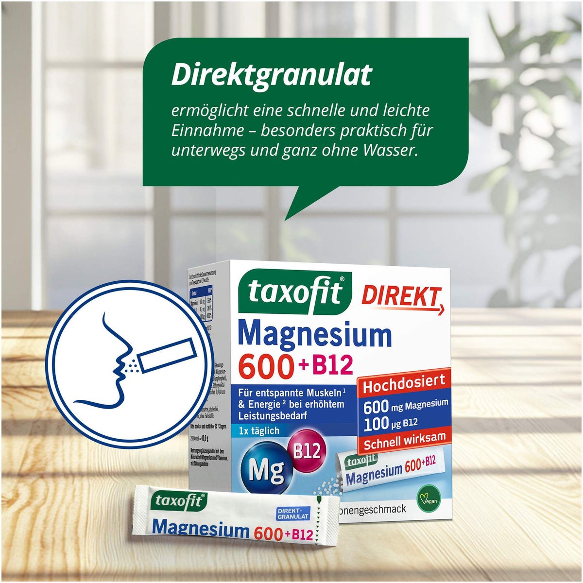 Taxofit Magnesium 600+ B12 Direkt Granulat 20 Sticks