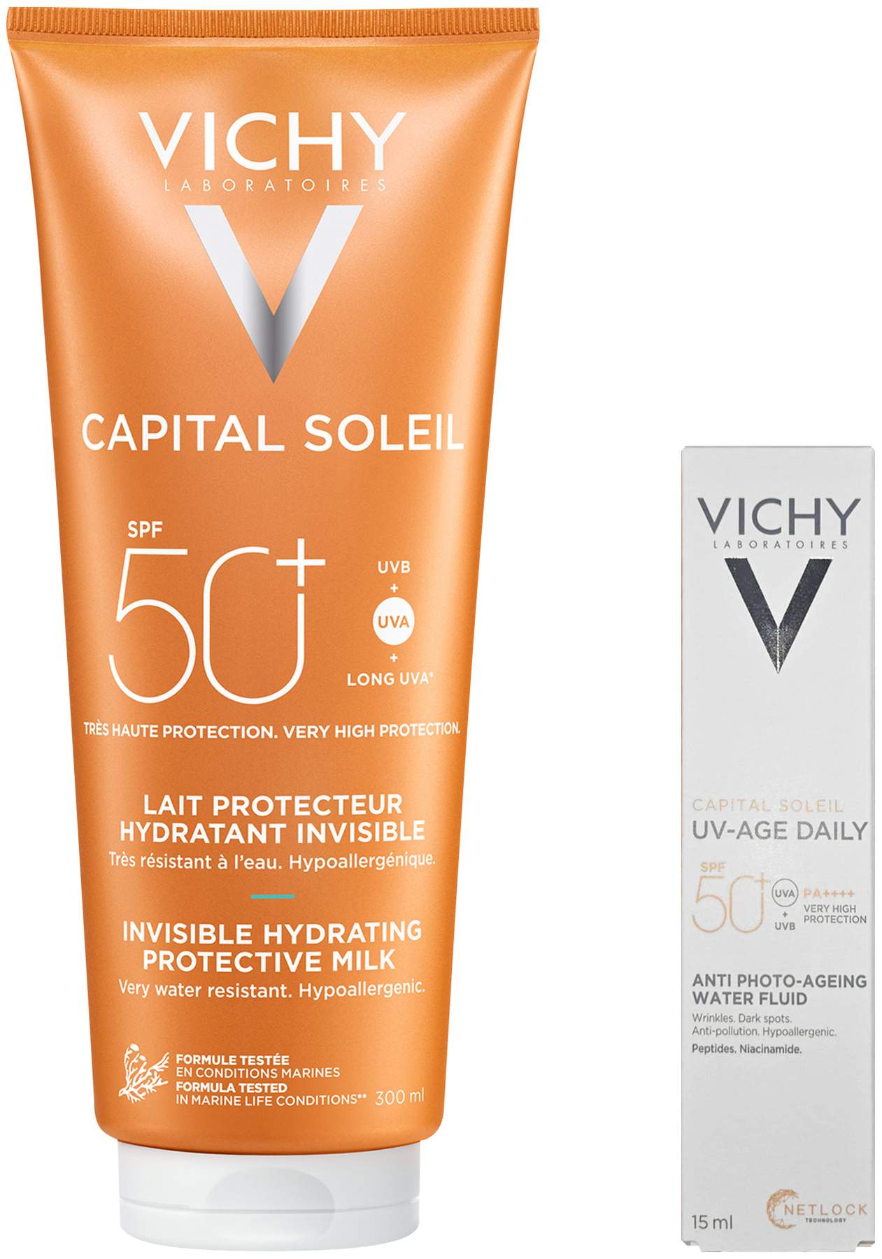 Vichy Capital Soleil 300 ml Sonnenmilch für die ganze Familie LSF 50+ + gratis Capital Soleil UV-Age LSF 50+ 15 ml