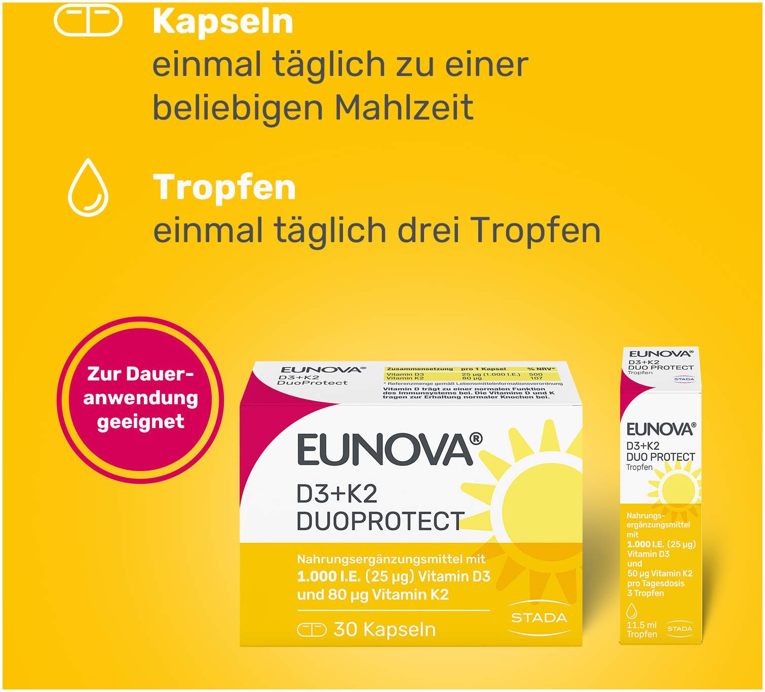 Eunova DuoProtect D3 + K2 1000 I.E. 2 x 90 Kapseln
