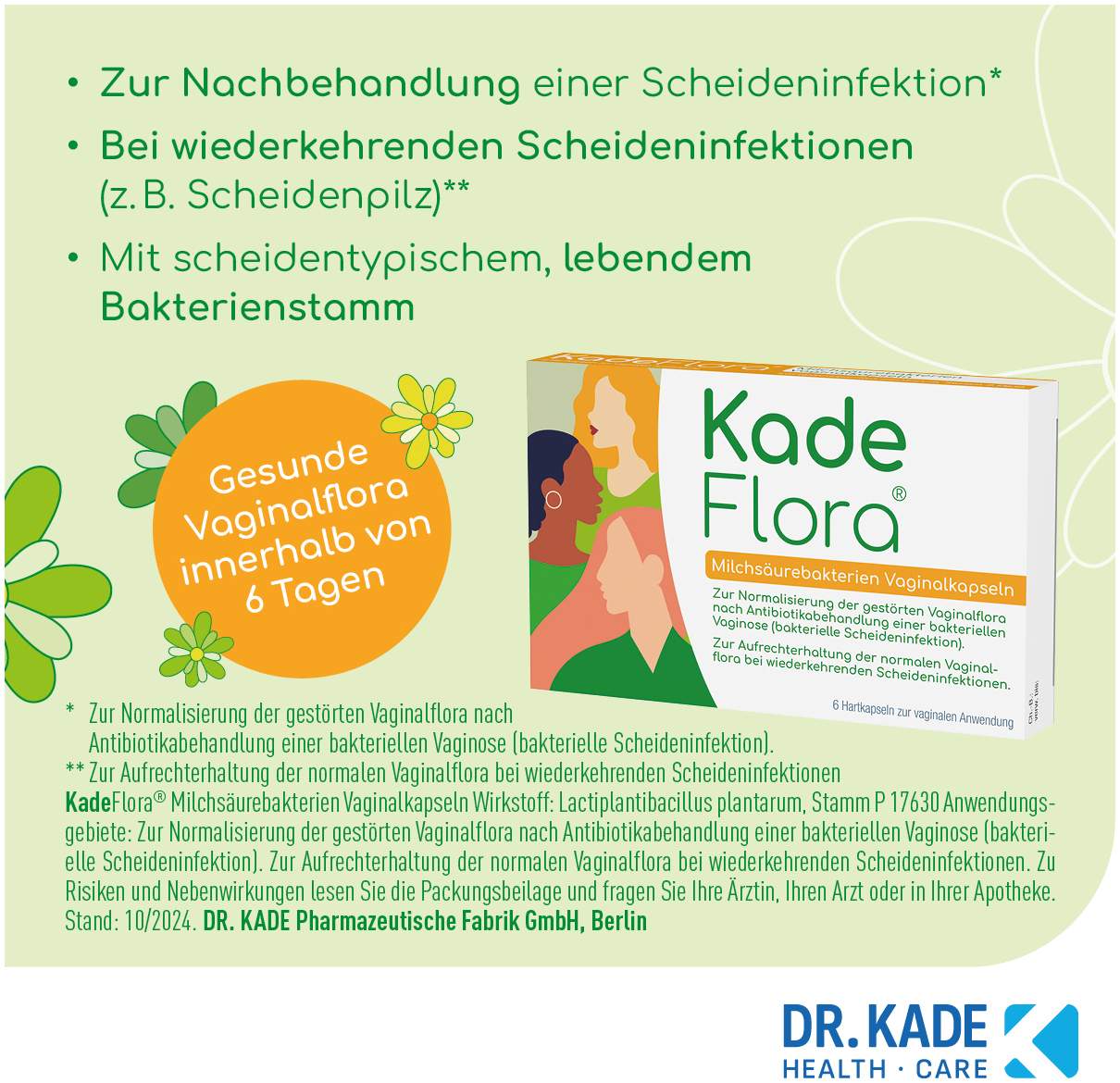 Kadeflora Milchsäurebakterien Vaginalkapseln 6 Stück