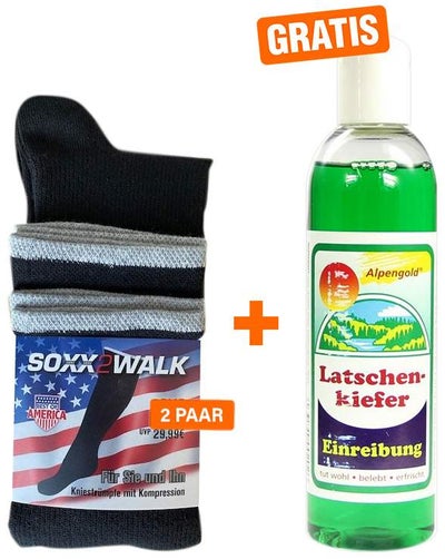 SOXX2WALK Kniestrümpfe mit Kompression, Gr.35-38, 2 er Set + gratis Latschenkiefer Einreibung 250 ml