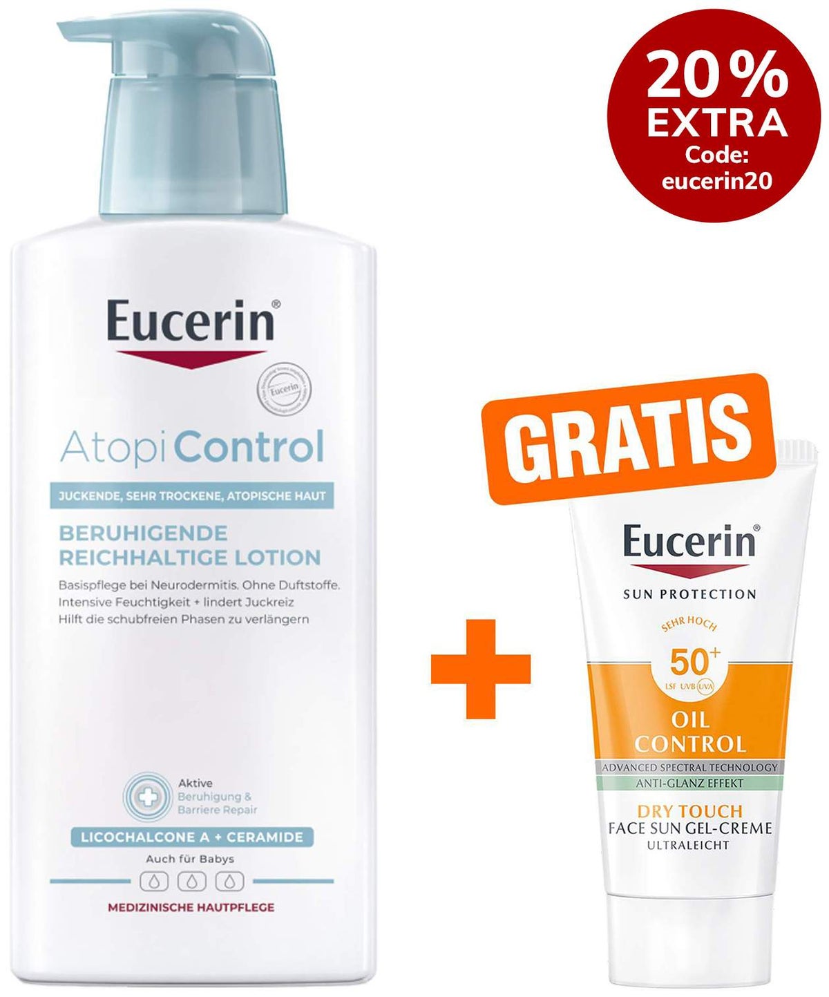 Eucerin AtopiControl Lotion 400 ml + gratis Eucerin Sun gelcreme Oil Control 20 ml
