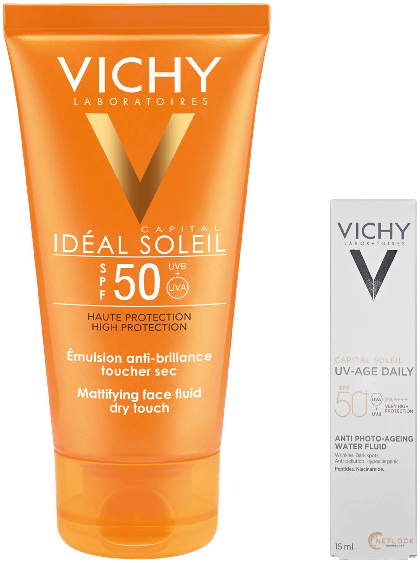 Vichy Ideal Soleil 50 ml Sonnen Fluid LSF 50 + gratis Vichy Capital Soleil UV-Age Daily LSF 50+ 15 ml