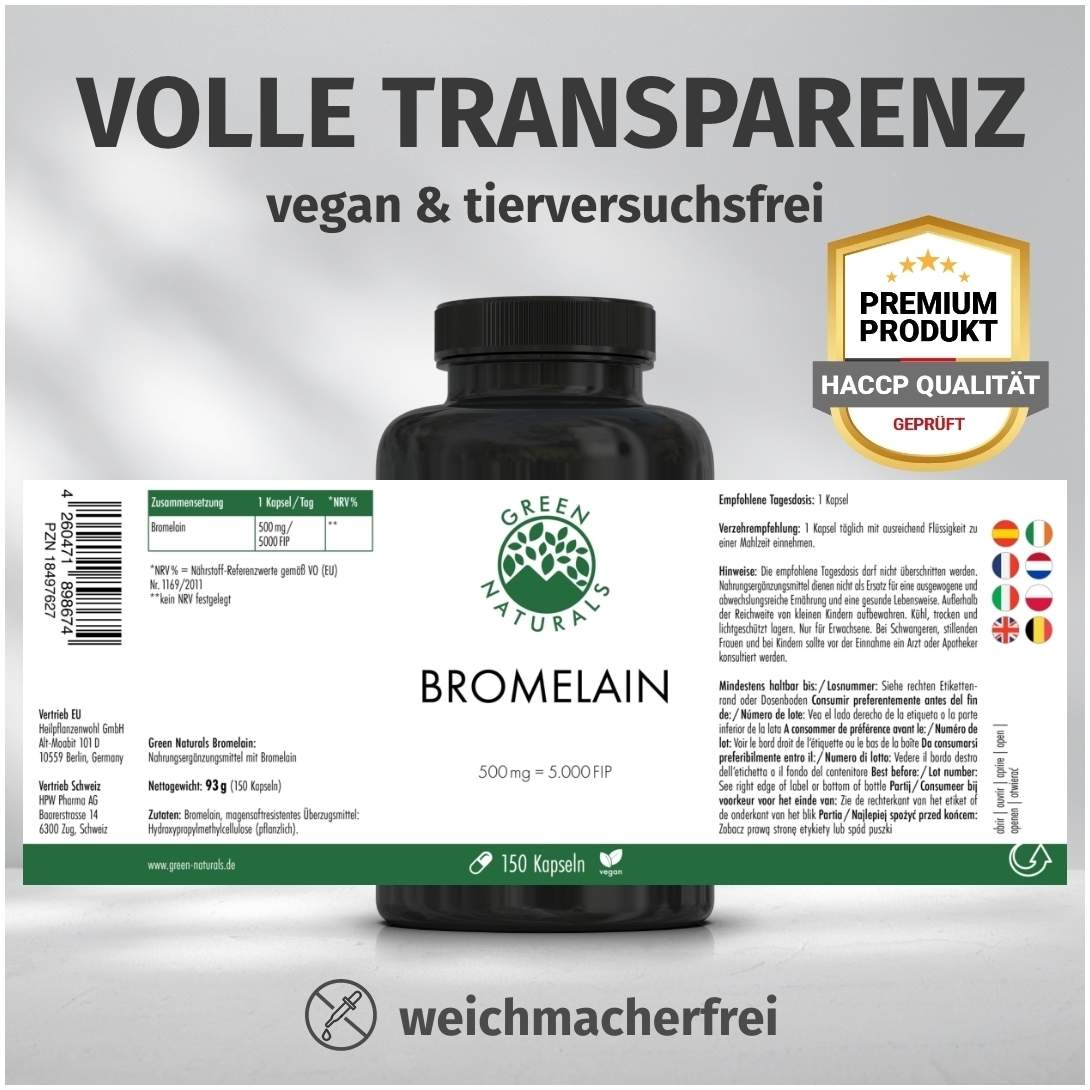 Green Naturals Bromelain 500 mg Vegan 150 Kapseln
