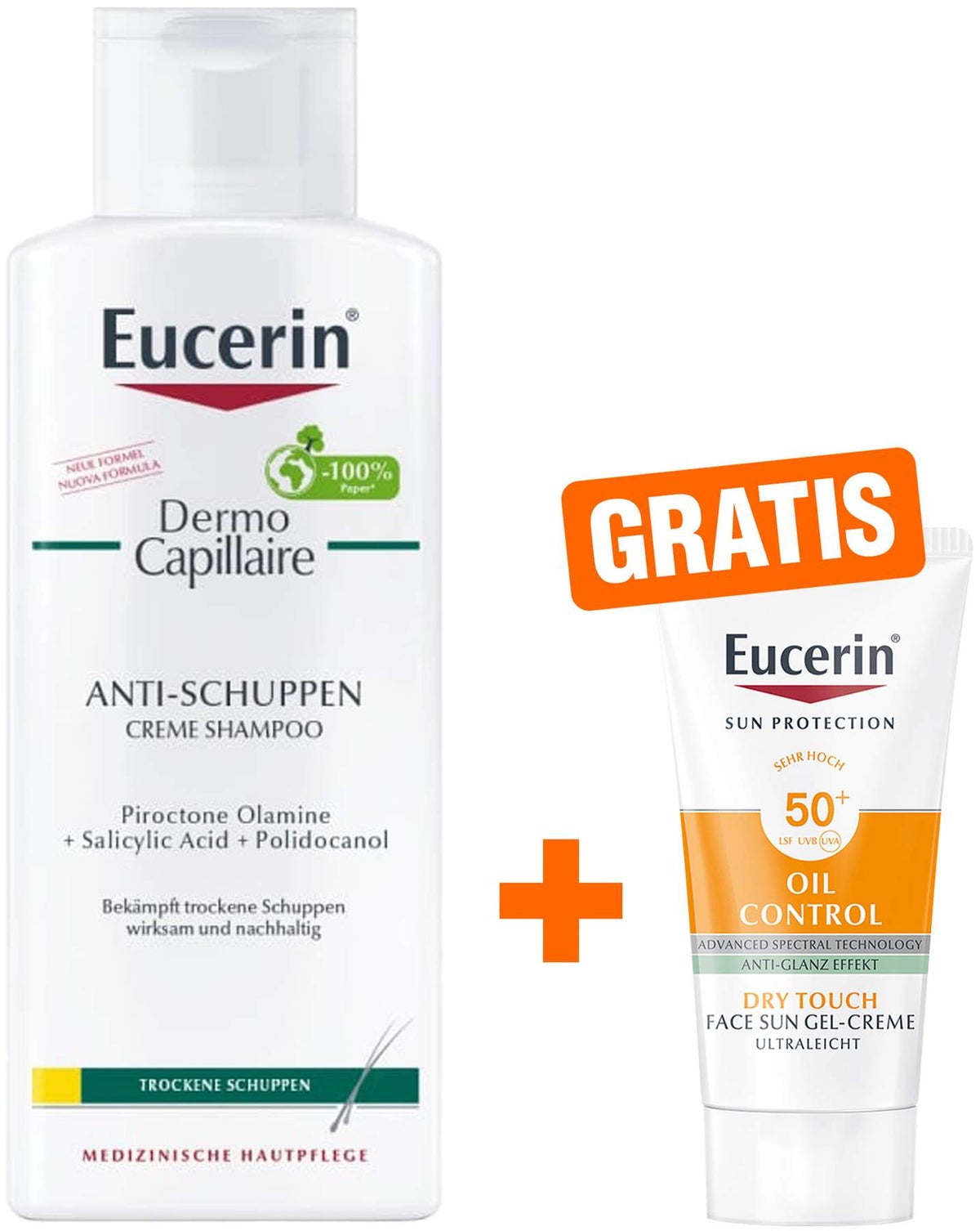 Eucerin Dermo Capillaire Anti - Schuppen Creme Shampoo 250 ml + gratis Eucerin Sun Gelcreme Oil Control 20 ml