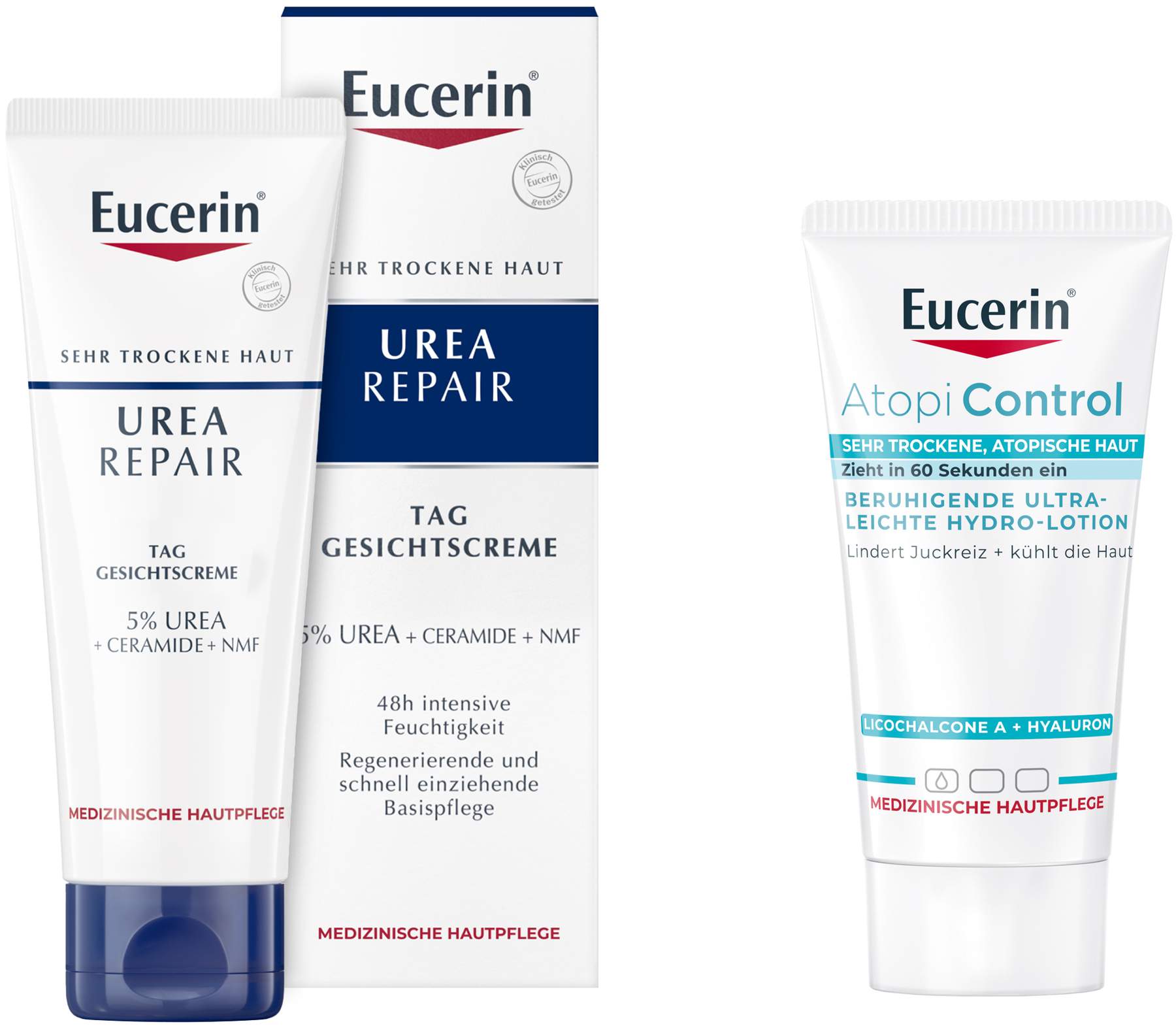 Eucerin UreaRepair Gesichtscreme Tag 5 % 50 ml + gratis AtopiControl Hydro-Lotion 20 ml