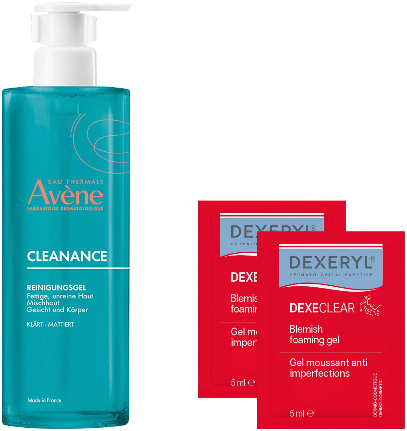Avene Cleanance Reinigungsgel 400 ml + gratis Dexeryl Dexeclear schäumendes Reinigungsgel 2 x 5 ml