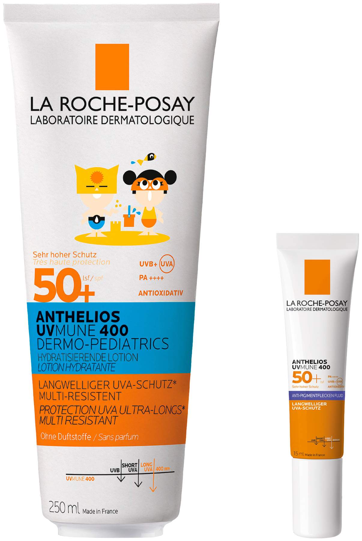 La Roche Posay Anthelios Dermo-Kids Hydratisierende Milch UVMune 400 LSF50 250 ml + gratis Anthelios Anti-Pigment 15 ml