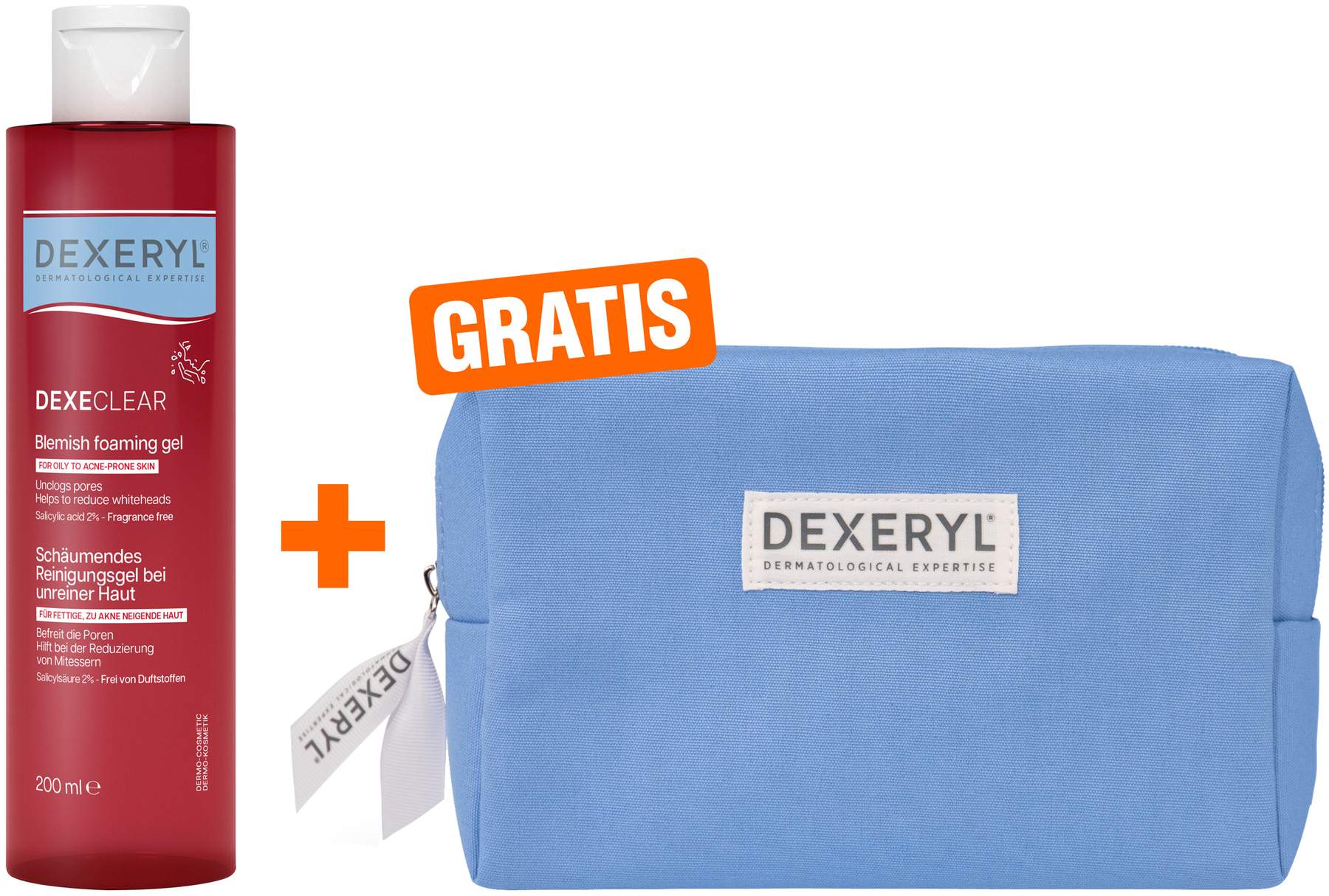 Dexeryl Dexeclear schäumendes Reinigungsgel 200 ml + gratis Kosmetiktasche 1 Stück