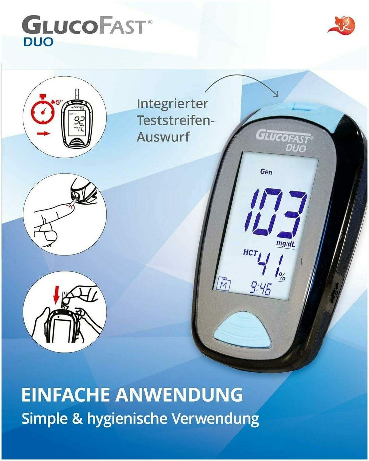 GLUCOFAST Duo Blutzucker-Messsystem mg je dl