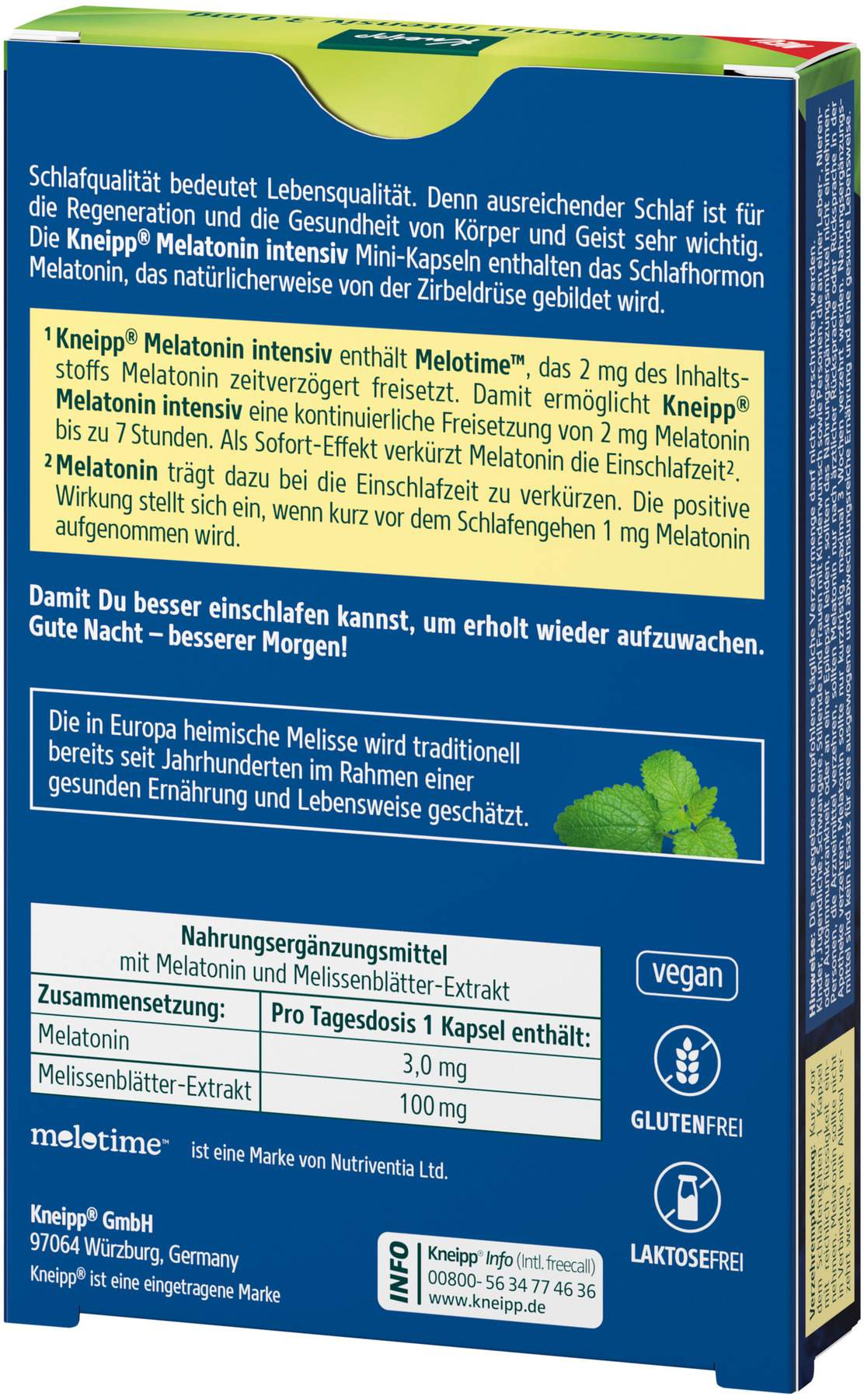 Kneipp Melatonin Intensiv 3,0 mg Hochdosiert 30 Kapseln