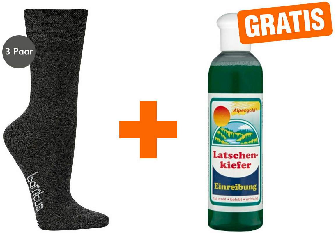 Bambus Wellness-Socken 39-42 Anthrazit 3 Paar + gratis Latschenkiefer Einreibung 250 ml
