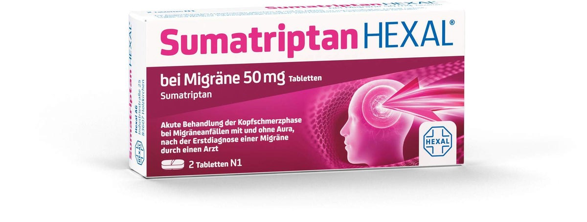 Sumatriptan Hexal bei Migräne 50 mg 2 Tabletten