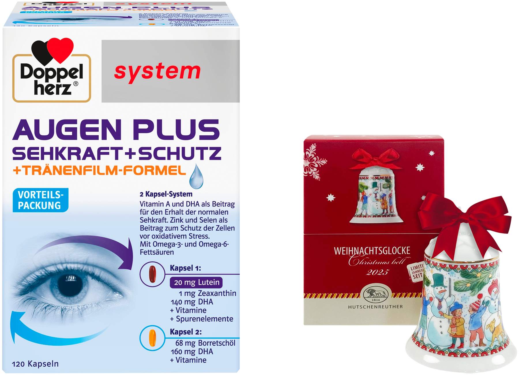 Doppelherz system Augen Plus Sehkraft + Schutz 120 Kapseln + gratis Hutschenreuther Weihnachtsglocke original 1 Stück