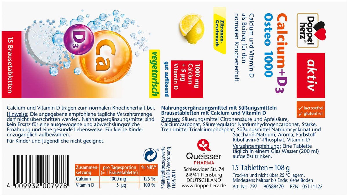 Doppelherz Aktiv Calcium + D3 Osteo 1.000 15 Brausetabletten