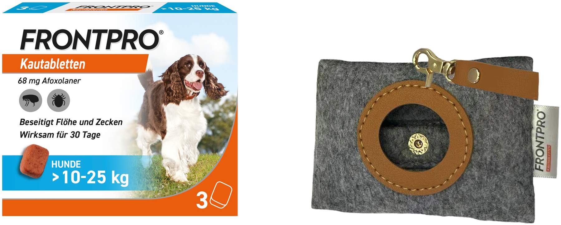 Frontpro 68 mg für Hunde 3 Kautabletten + gratis Hundebeutelspender 1 Stück