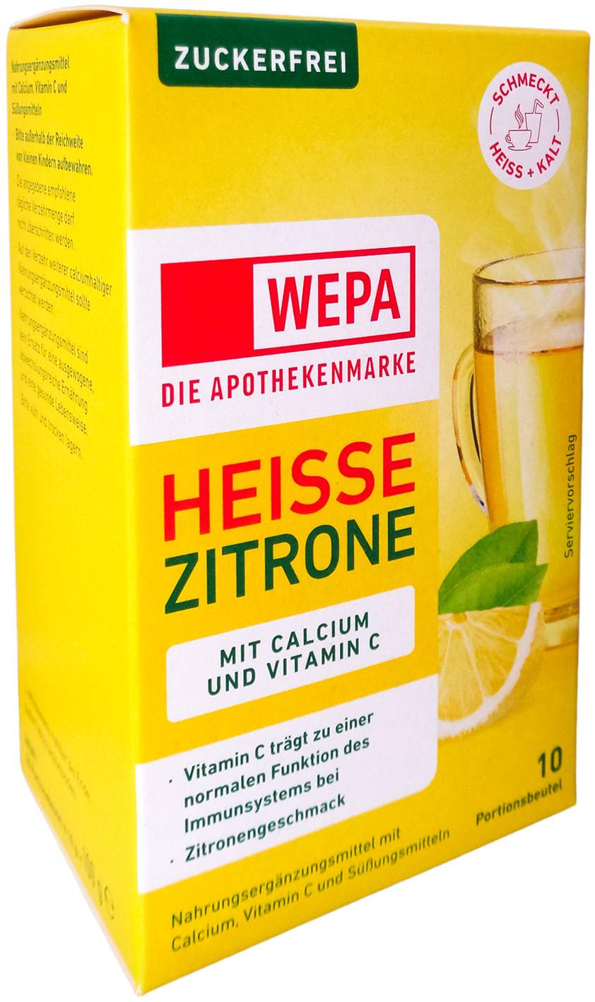 WEPA heisse Zitrone + Vitamin C + Calcium zuckerfrei Pulver 10 x 10 g