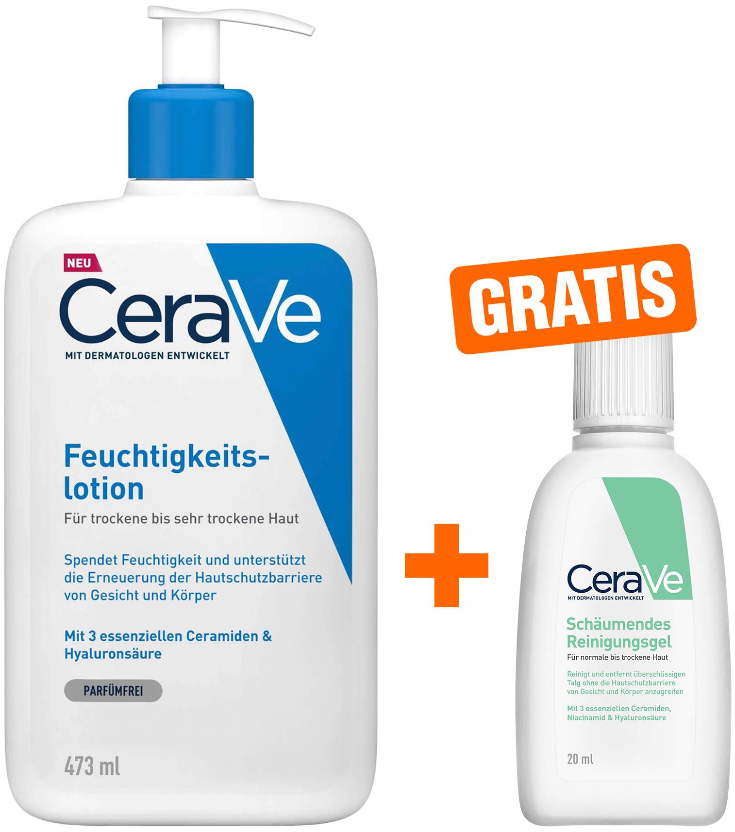 CeraVe Feuchtigkeitslotion 473 ml + gratis schäumendes Reinigungsgel 20 ml