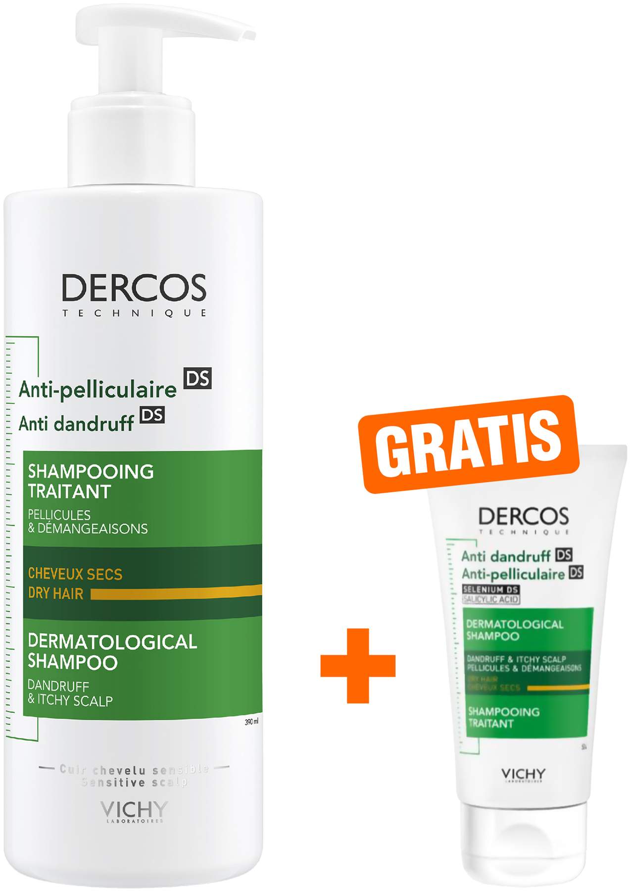Vichy Dercos Anti Schuppen Shampoo trockene Kopfhaut 390 ml + gratis 50 ml