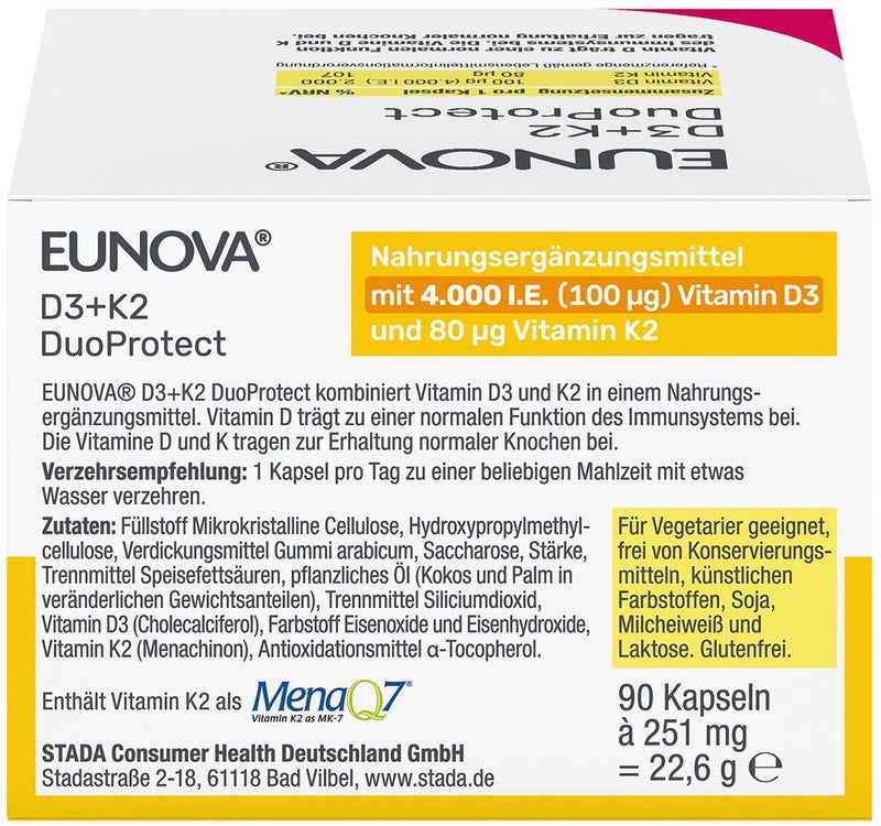 Eunova DuoProtect D3 + K2 4000 I.E. 90 Kapseln