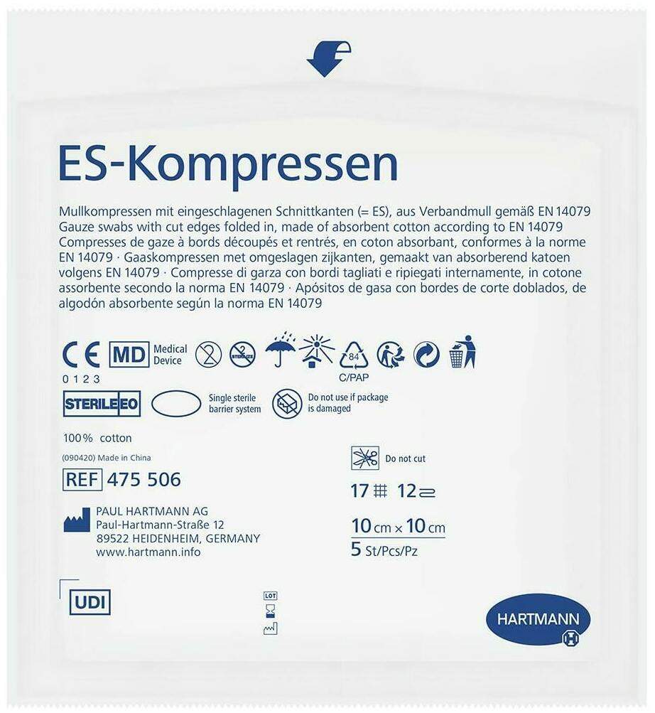 Es-Kompressen Steril 10 X 10 cm Grosspackung 20 X 5 Kompressen
