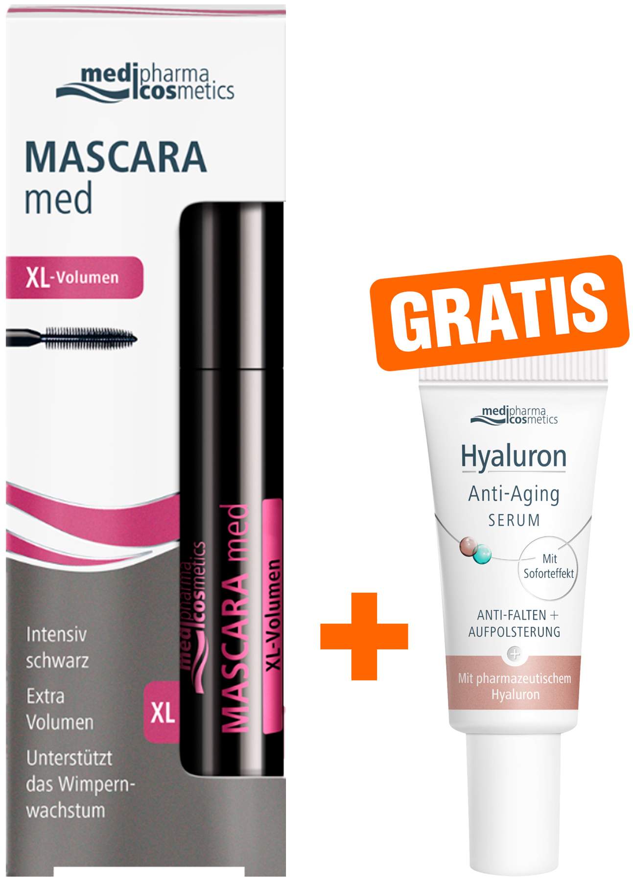 medipharma cosmetics Mascara Med XL-Volumen 6 ml + gratis Hyaluron Anti - Aging Serum 5 ml