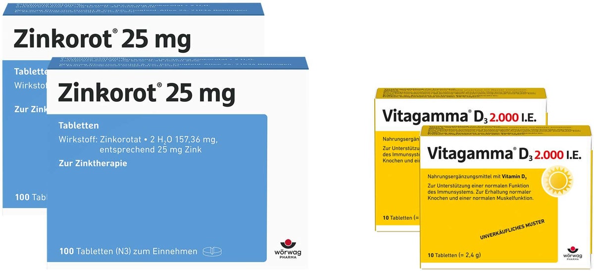 Zinkorot 25 mg 2 x 100 Tabletten + gratis Vitagamma D3 2.000 I.E. 2 x 10 Tabletten