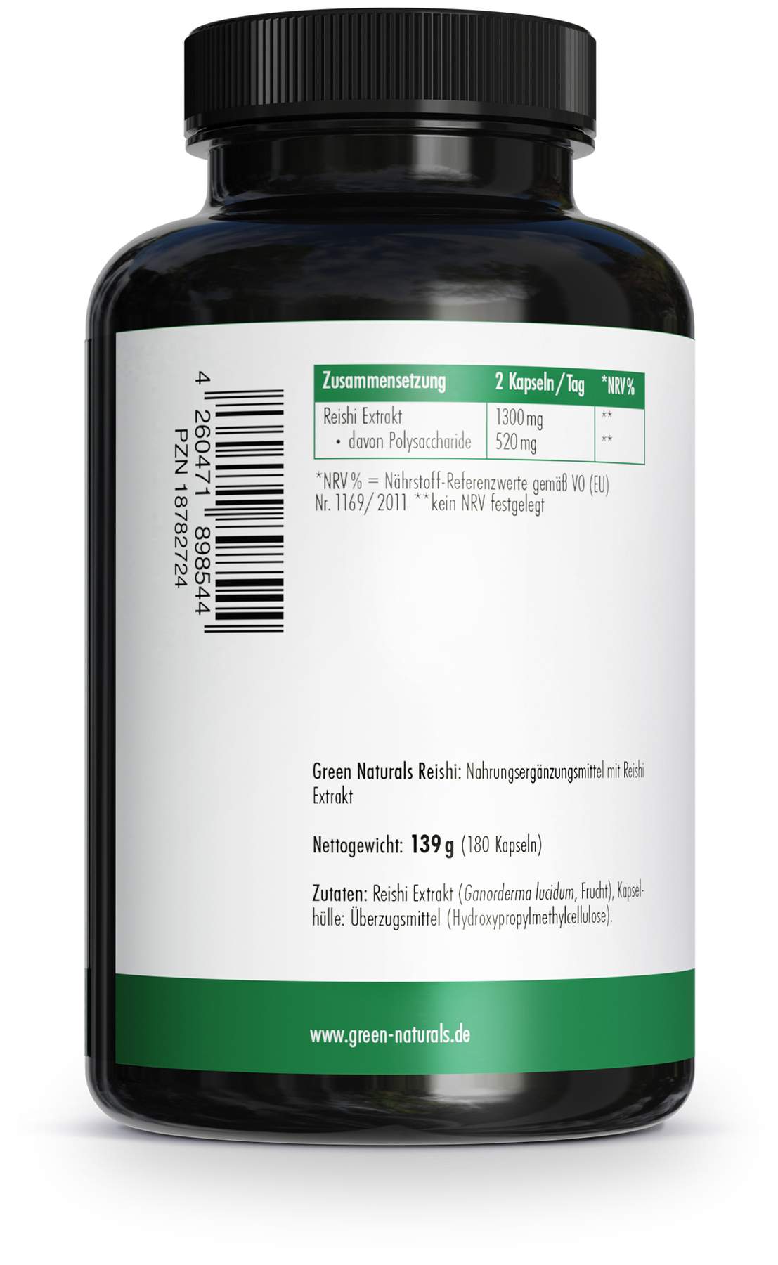 Green Naturals Reishi 650 mg Hochdosiert Vegan 180 Kapseln