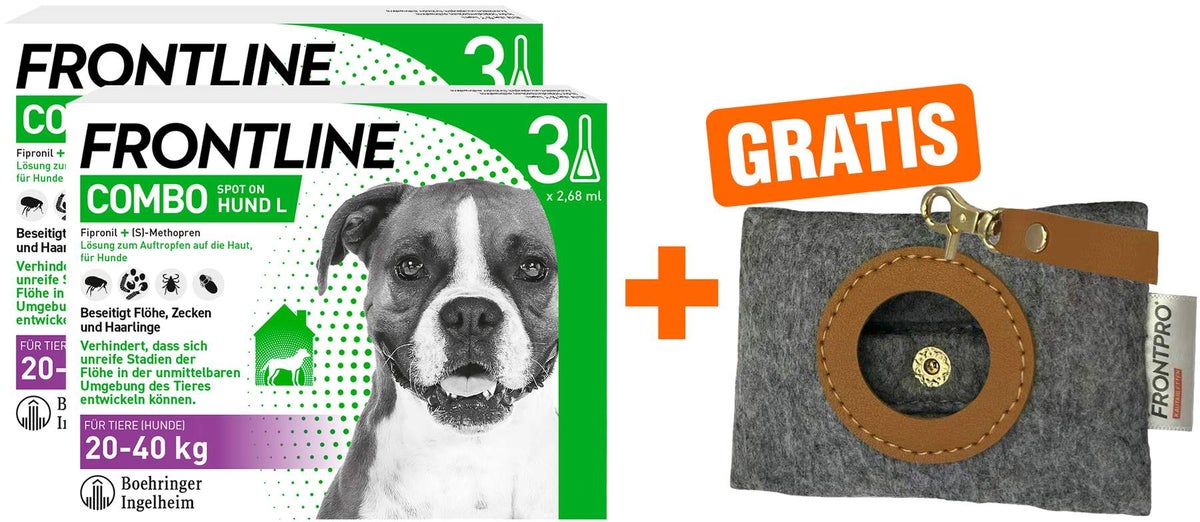 Frontline Combo Spot on Hund L 20-40 kg 2 x 3 Pipetten + gratis Frontline Hundekotbeutelspender