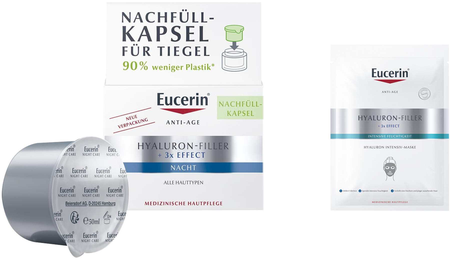 Eucerin Anti Age Hyaluron Filler Nachtpflege Refill 50 ml + gratis Anti Age Hyaluron Filler Intensiv Maske 1 Stück