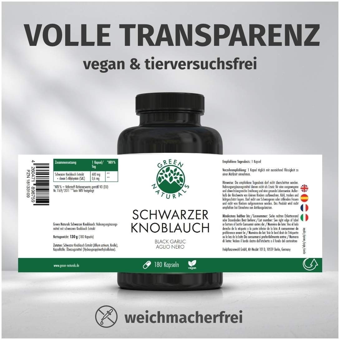 Green Naturals Schwarzer Knoblauch 600mg 180 Kapseln