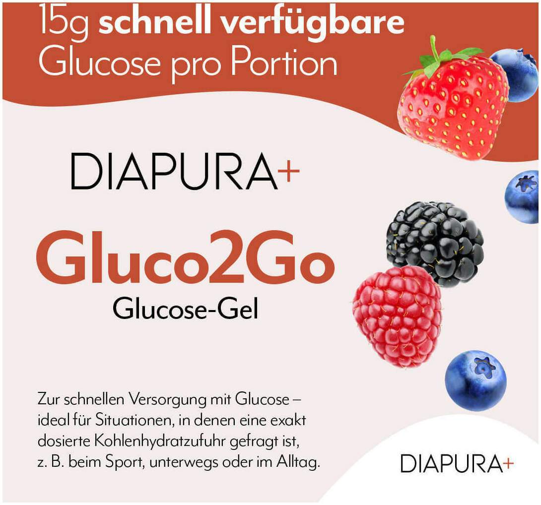 Diapura Gluco2Go Glucose-Gel 15 g Waldbeerengeschmack 12 Beutel je 30 ml