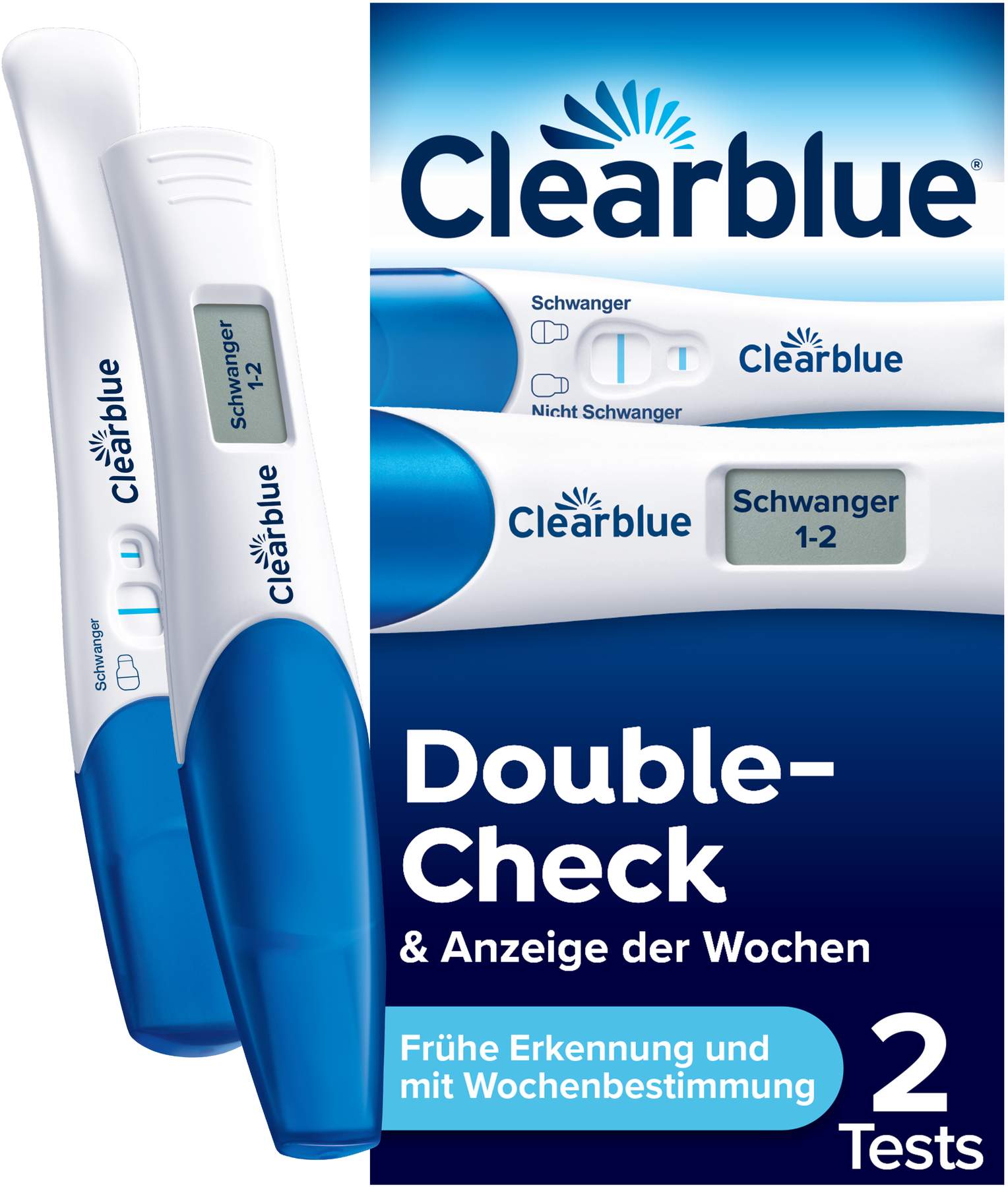 Clearblue Schwangerschaftstest frühe Erkennung und mit Wochenbestimmung 2 Teststäbchen