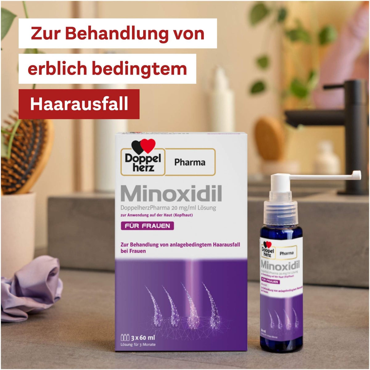 Minoxidil Doppelherz Pharma 20 mg je ml 3 x 60 ml Lösung für Frauen
