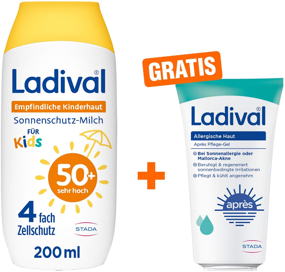 Ladival empfindliche Kinderhaut Milch LSF 50+ 200 ml + gratis allergische Haut Apres Pflege Gel 50 ml