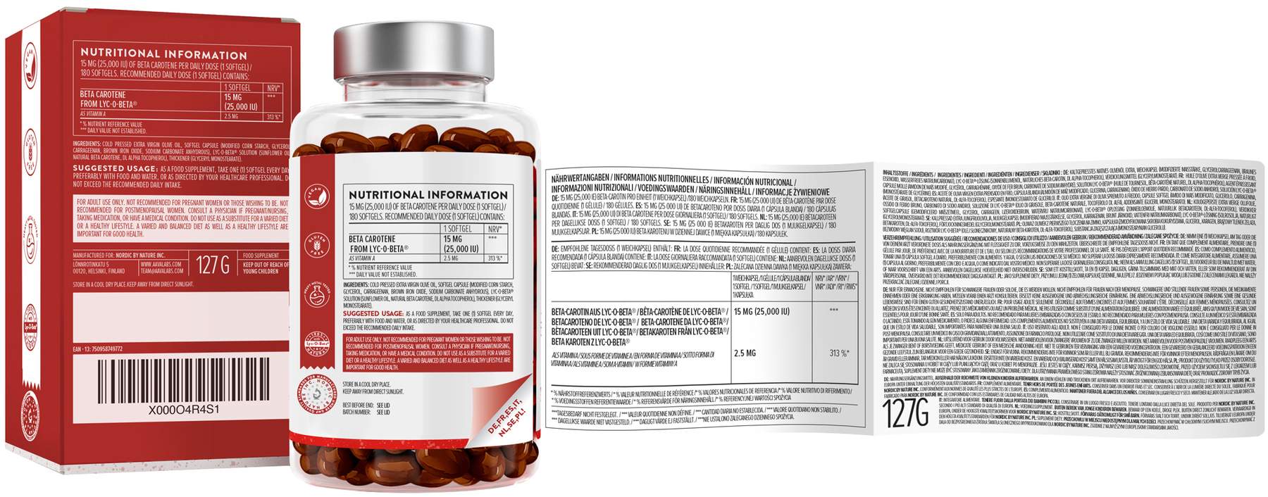 Aavalabs Beta Carotin Vitamin A Vegan 180 Weichkapseln
