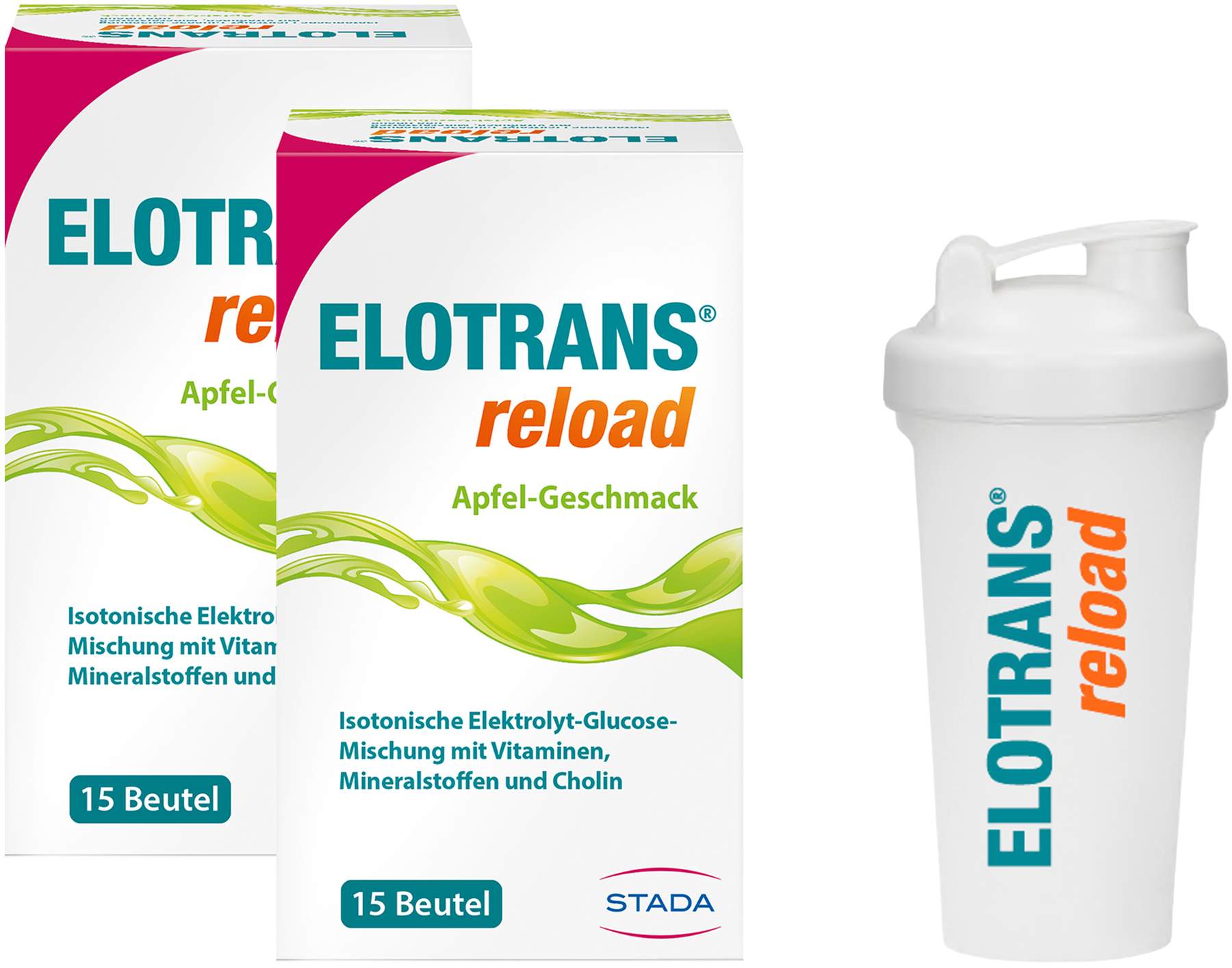 Elotrans reload Apfel 2 x 15 Beutel + gratis Elotrans reload Shaker 1 Stück