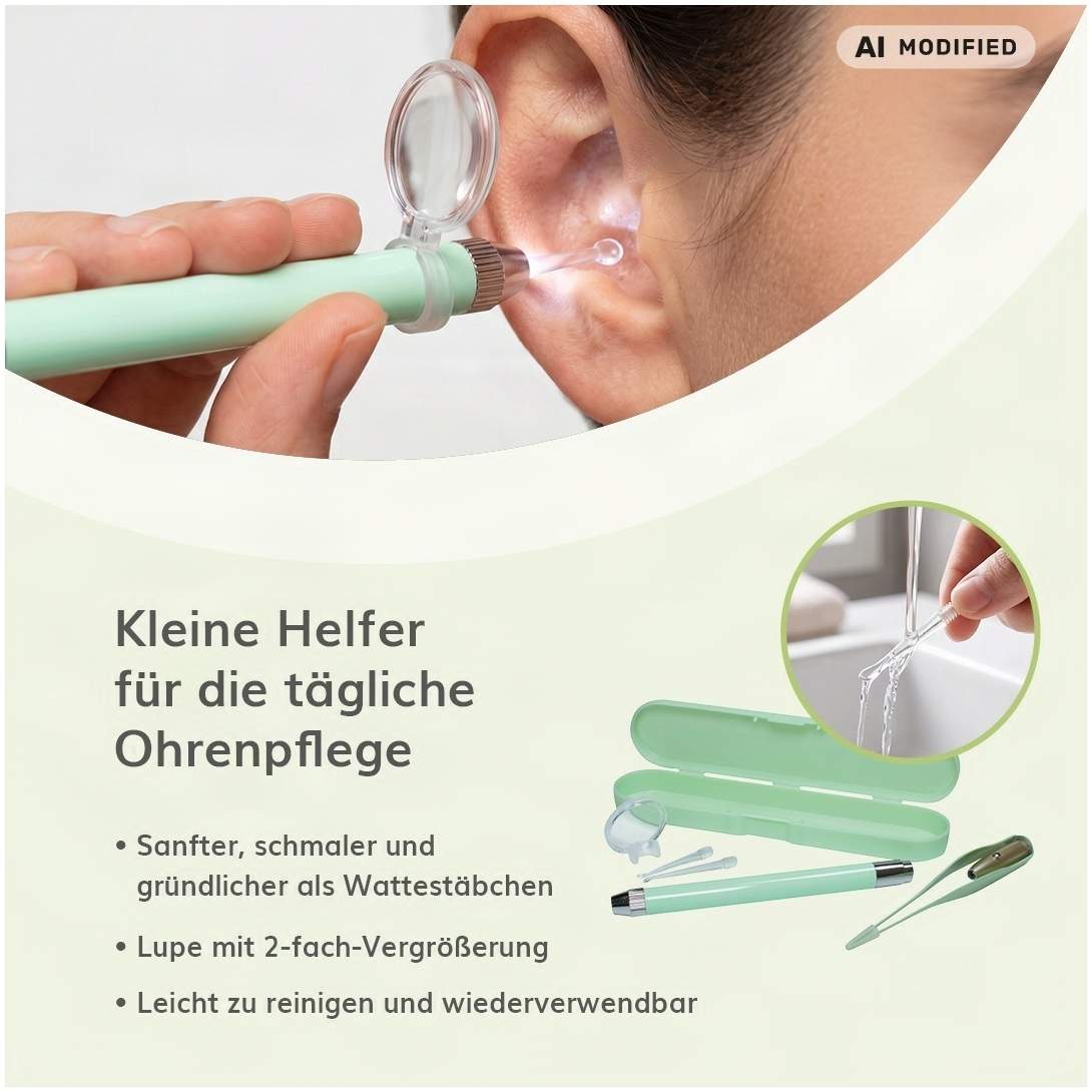 Ohrreiniger Ohrlöffel mit LED Licht und Lupe, inkl. 2 Ohrlöffel+ Ohrpinzette mit LED Licht