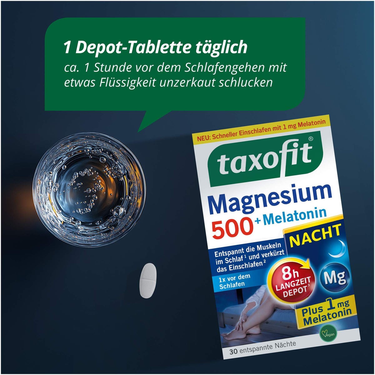 taxofit Magnesium 500 Nacht+Melatonin 30 Tabletten