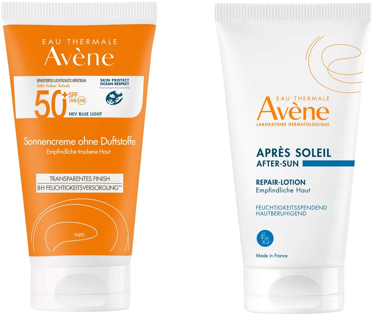 Avene Sonnencreme SPF 50+ ohne Duftstoffe 50 ml + gratis Repair - Lotion nach der Sonne 50 ml