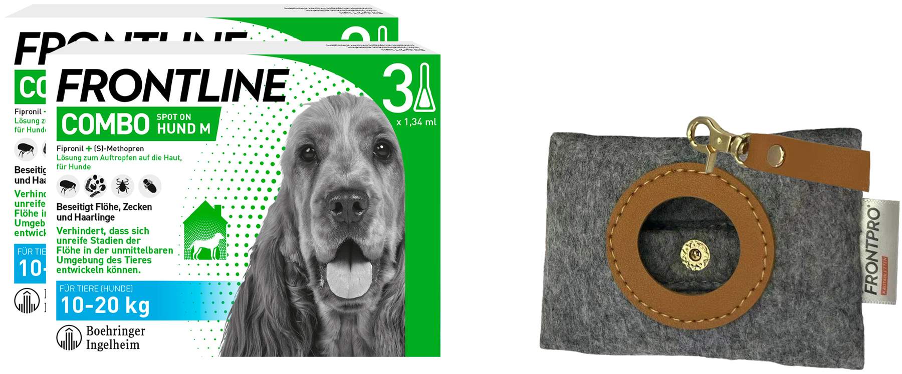 Frontline Combo Spot On Hund M 10-20 kg 2 x 3 Pipetten + gratis Frontline Hundekotbeutelspender
