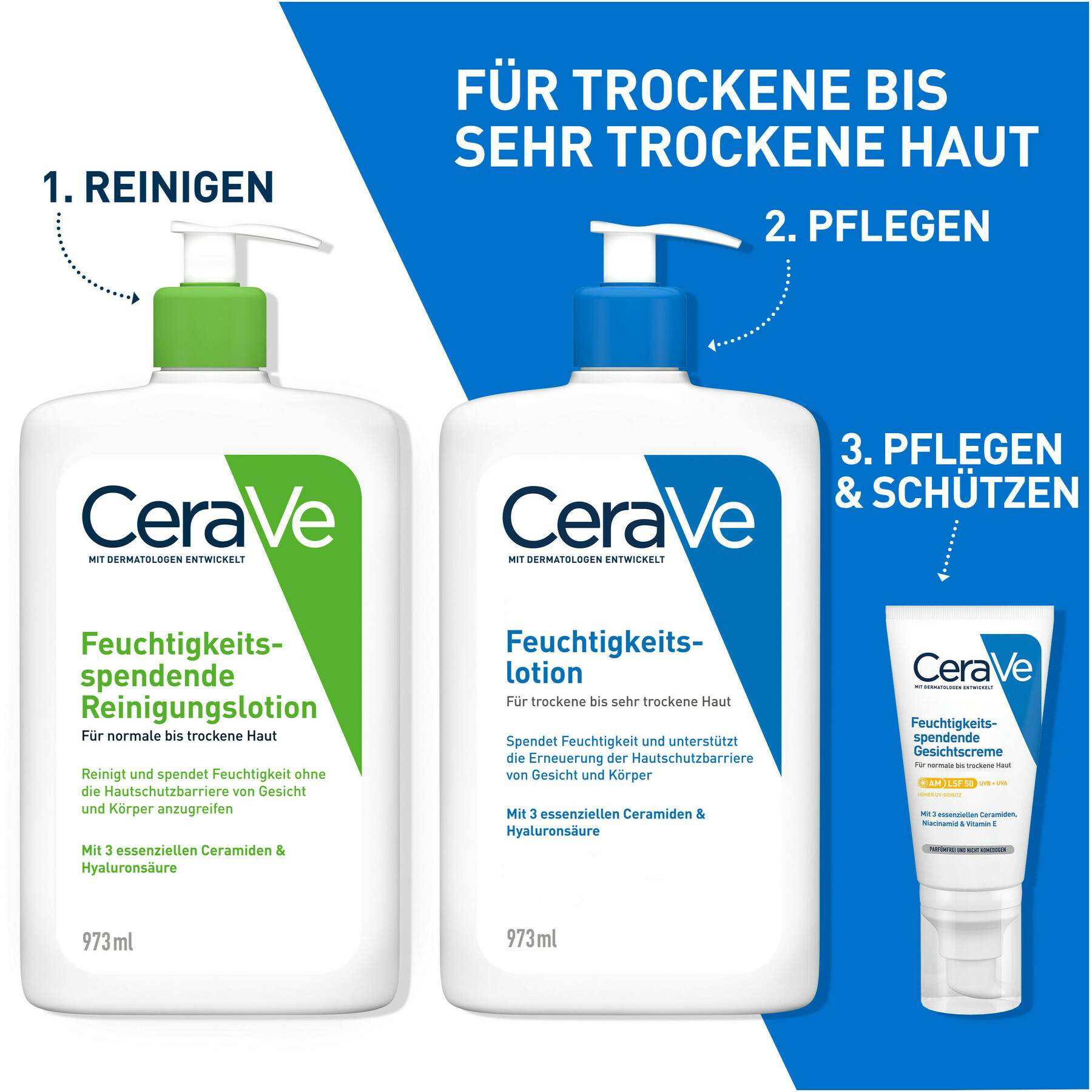 CeraVe Feuchtigkeitslotion 973 ml + gratis feuchtigkeitsspendende Reinigungslotion 20 ml